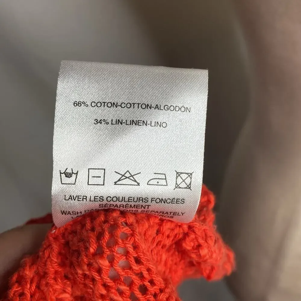 Sandro Cable Knit Sweater Orange Long Sleeve cotton linen blend crew neck size 6 - Picture 8 of 8